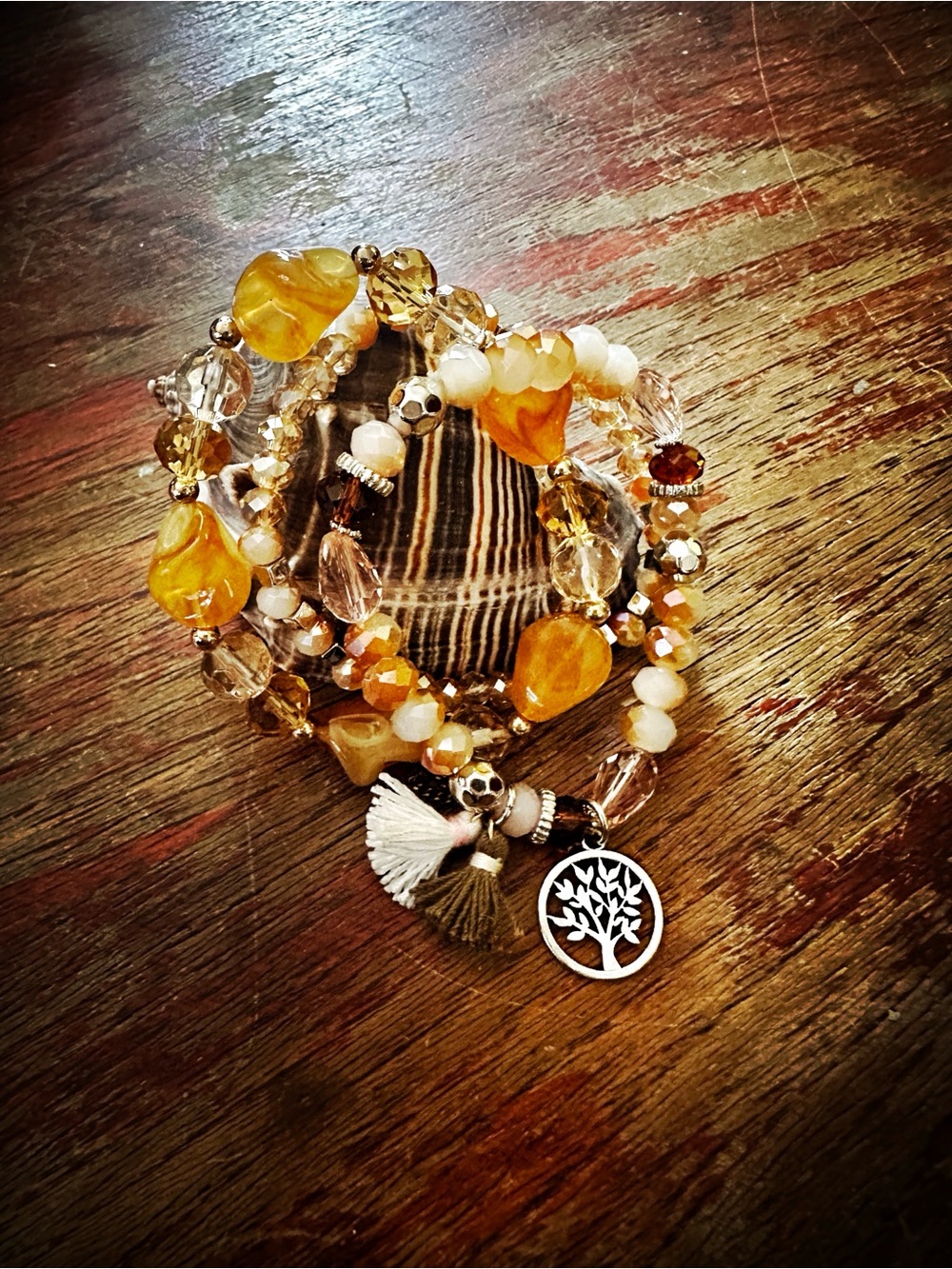 Orange Crystal Tree Charm Bracelet Trio